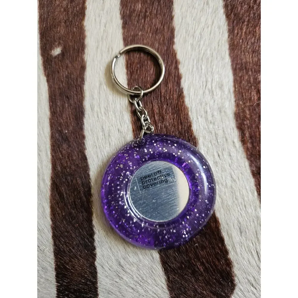 Vintage Lisa Frank Picture Frame/Mirror Keychain Glitter Purple